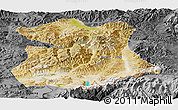 Satellite Panoramic Map of Kangmar, darken, desaturated