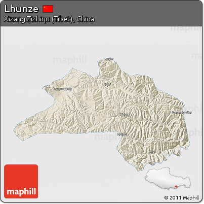 Shaded Relief 3D Map of Lhunze, single color outside