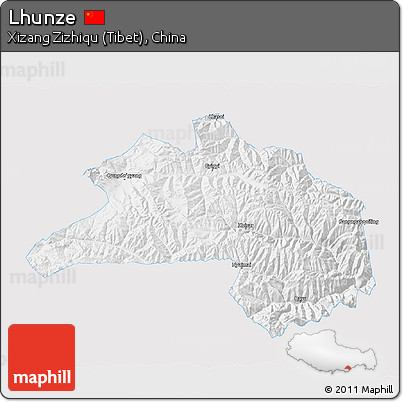 Silver Style 3D Map of Lhunze, single color outside