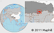 Gray Location Map of Lhunze, highlighted country, highlighted parent region