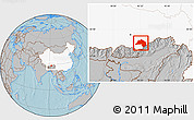 Gray Location Map of Lhunze, highlighted country, hill shading