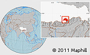 Gray Location Map of Lhunze, highlighted parent region, hill shading