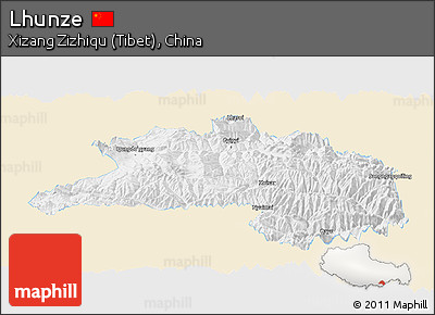 Classic Style Panoramic Map of Lhunze, single color outside