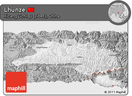 Gray Panoramic Map of Lhunze