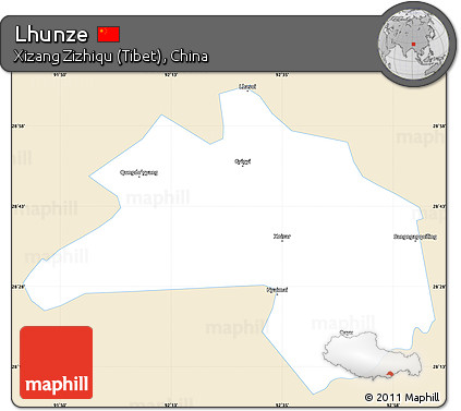 Classic Style Simple Map of Lhunze, single color outside