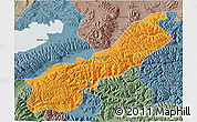 Political 3D Map of Lhunzhub, semi-desaturated