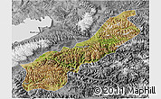 Satellite 3D Map of Lhunzhub, desaturated