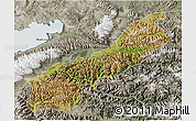 Satellite 3D Map of Lhunzhub, semi-desaturated