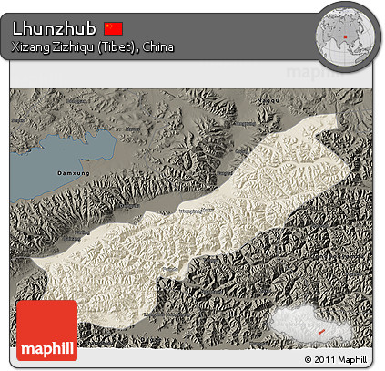 Shaded Relief 3D Map of Lhunzhub, darken
