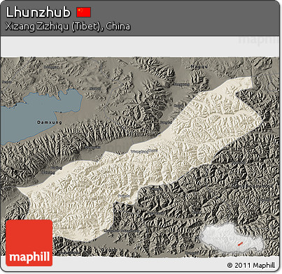 Shaded Relief 3D Map of Lhunzhub, darken