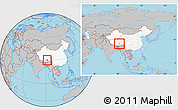 Gray Location Map of Lhunzhub, highlighted country, within the entire country