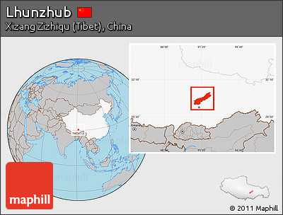 Gray Location Map of Lhunzhub, highlighted country