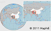 Gray Location Map of Lhunzhub, highlighted country, highlighted parent region, within the entire country, hill shading