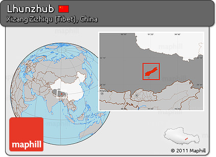 Gray Location Map of Lhunzhub, highlighted country, highlighted parent region