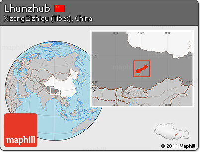 Gray Location Map of Lhunzhub, highlighted country, highlighted parent region