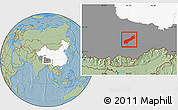 Savanna Style Location Map of Lhunzhub, highlighted country, highlighted parent region, hill shading