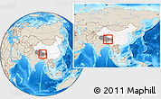 Shaded Relief Location Map of Lhunzhub, highlighted country, highlighted parent region, within the entire country