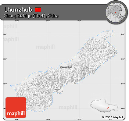 Silver Style Map of Lhunzhub, single color outside