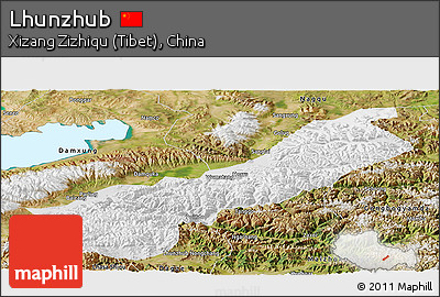 Physical Panoramic Map of Lhunzhub, satellite outside