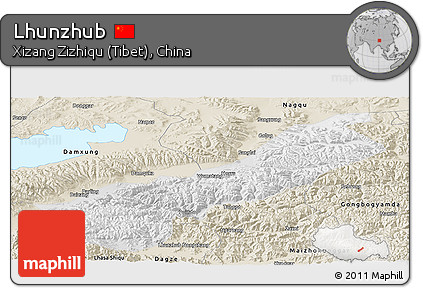 Physical Panoramic Map of Lhunzhub, shaded relief outside