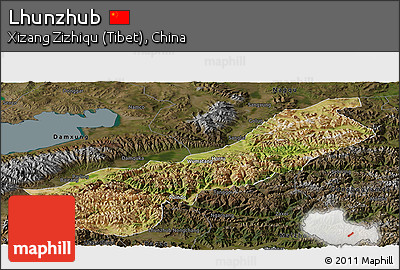 Satellite Panoramic Map of Lhunzhub, darken