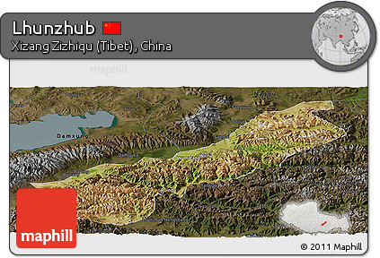 Satellite Panoramic Map of Lhunzhub, darken