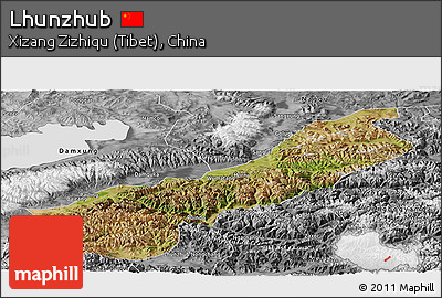 Satellite Panoramic Map of Lhunzhub, desaturated