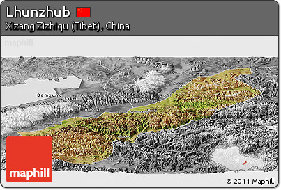 Satellite Panoramic Map of Lhunzhub, desaturated
