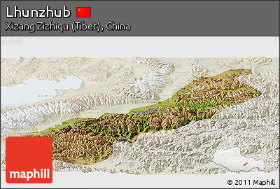 Satellite Panoramic Map of Lhunzhub, lighten