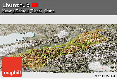 Satellite Panoramic Map of Lhunzhub, semi-desaturated