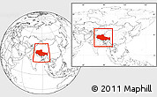 Blank Location Map of Xizang Zizhiqu (Tibet), within the entire country