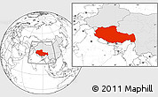 Blank Location Map of Xizang Zizhiqu (Tibet), highlighted country