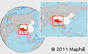 Gray Location Map of Xizang Zizhiqu (Tibet), highlighted country, within the entire country