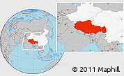 Gray Location Map of Xizang Zizhiqu (Tibet), highlighted country