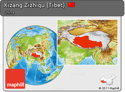 Physical Location Map of Xizang Zizhiqu (Tibet)