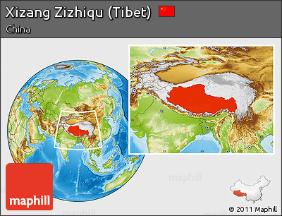 Physical Location Map of Xizang Zizhiqu (Tibet)