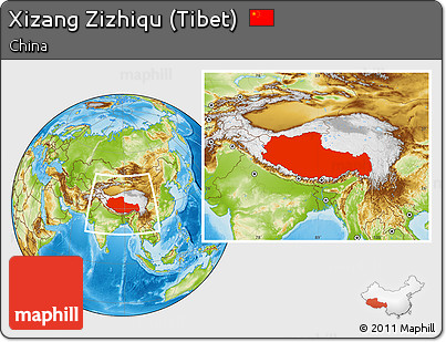 Physical Location Map of Xizang Zizhiqu (Tibet)