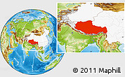 Physical Location Map of Xizang Zizhiqu (Tibet), highlighted country