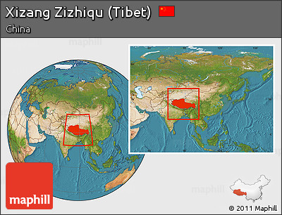 Satellite Location Map of Xizang Zizhiqu (Tibet), within the entire country