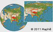 Satellite Location Map of Xizang Zizhiqu (Tibet), within the entire country