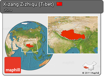 Satellite Location Map of Xizang Zizhiqu (Tibet)