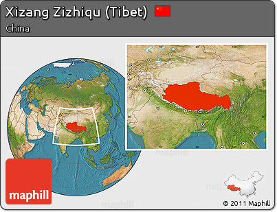 Satellite Location Map of Xizang Zizhiqu (Tibet)