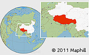 Savanna Style Location Map of Xizang Zizhiqu (Tibet), highlighted country