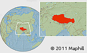 Savanna Style Location Map of Xizang Zizhiqu (Tibet), hill shading