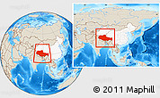 Shaded Relief Location Map of Xizang Zizhiqu (Tibet), highlighted country, within the entire country