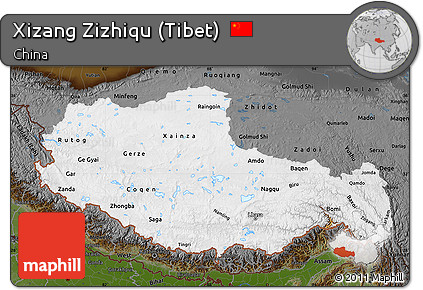 Physical Map of Xizang Zizhiqu (Tibet), darken
