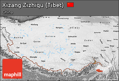 Physical Map of Xizang Zizhiqu (Tibet), desaturated