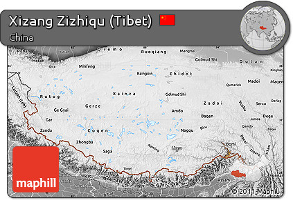 Physical Map of Xizang Zizhiqu (Tibet), desaturated