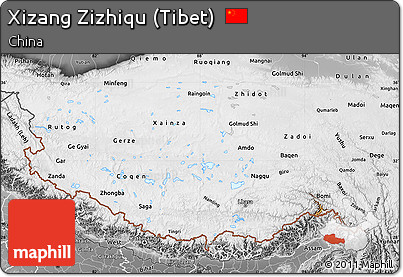 Physical Map of Xizang Zizhiqu (Tibet), desaturated