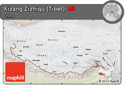 Physical Map of Xizang Zizhiqu (Tibet), lighten